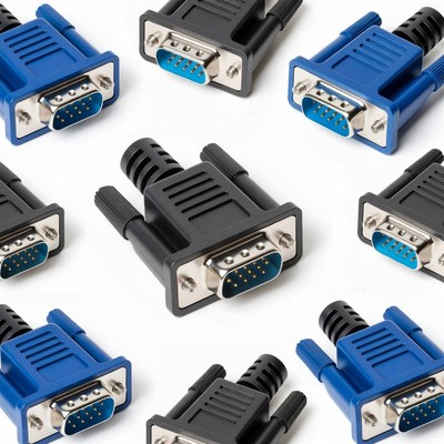Collection of vga connectors on white background