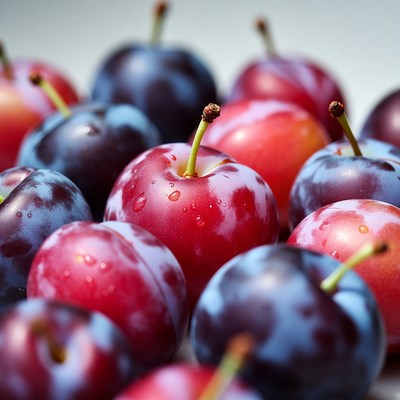 Fresh plums on a light surface
