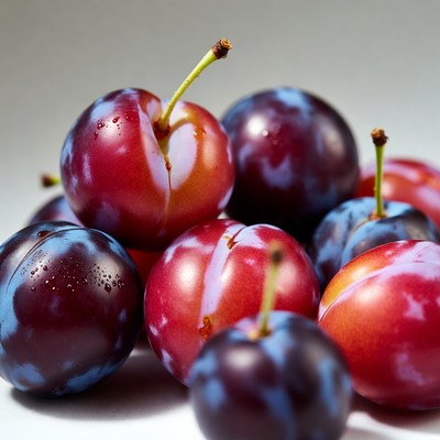 Fresh plums on a light background