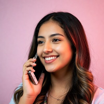 Smiling girl talking on phone