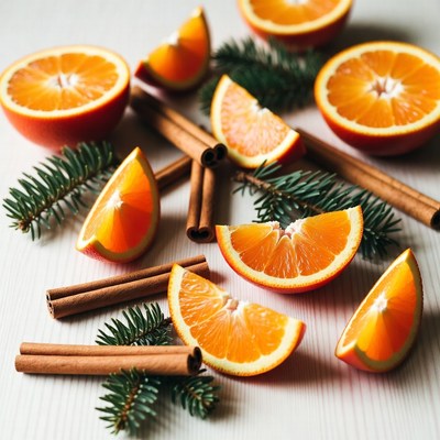 Orange slices and cinnamon sticks arrangement