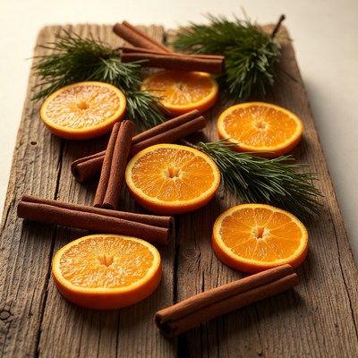 Slices of orange with cinnamon sticks
