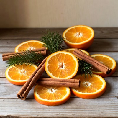 Orange slices with cinnamon sticks arranged