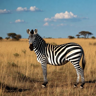 Zebra stands in savanna grassland