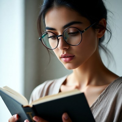 Young woman reading a book indoors