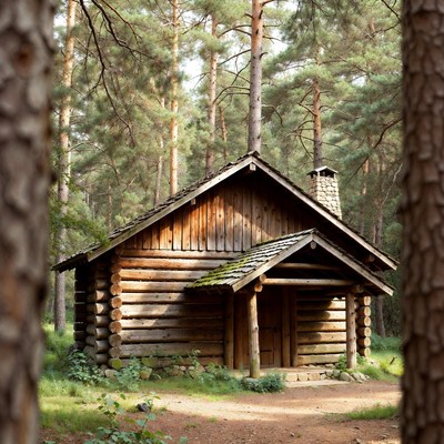 Wood cabin in the forest