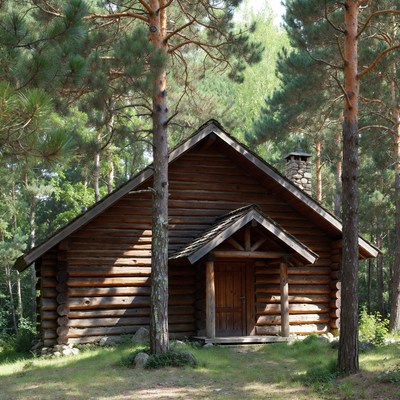 Log cabin in a forest setting