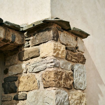Stone wall corner at a building