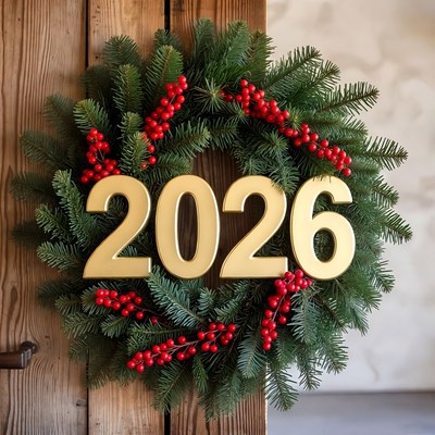 Festive wreath with numbers for 2026