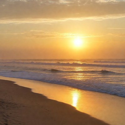 Sunrise at the beach shoreline