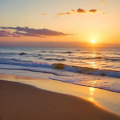 Sunset over the ocean waves