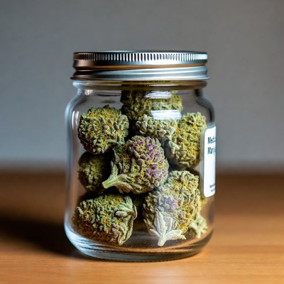 Medical cannabis in a glass jar