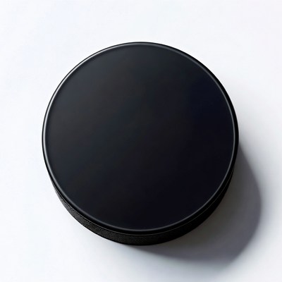 Round black object on white surface