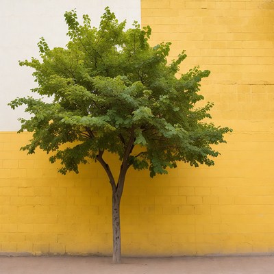 Green tree near yellow wall