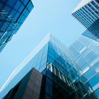 Reflections of modern buildings in city