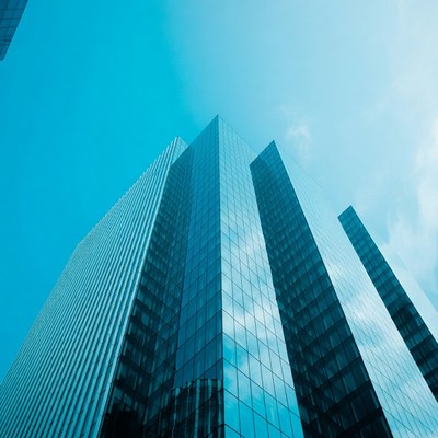 Skyscraper reflection in city