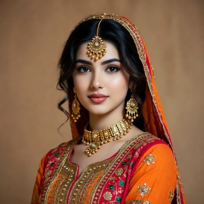 Woman in traditional dress poses