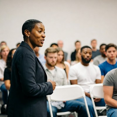 Speaker presents to an engaged audience