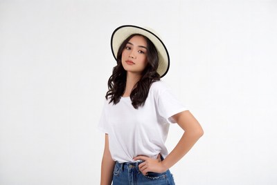 Young woman in casual outfit poses