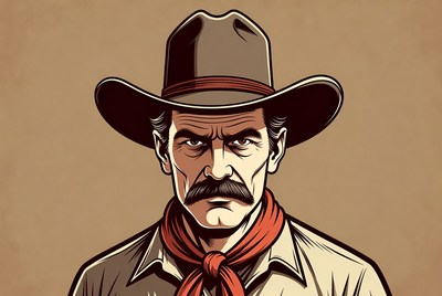 Western cowboy with mustache and hat