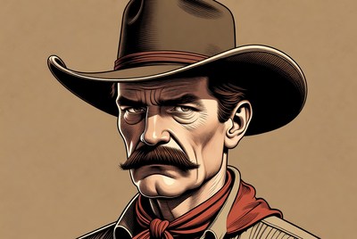 Cowboy with a mustache in western scene