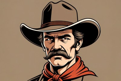 Old west cowboy with mustache and hat