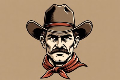 Old cowboy with hat and scarf