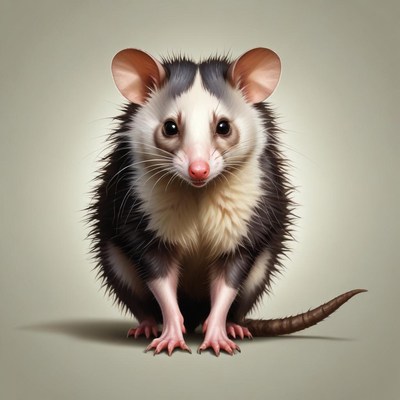 Opossum sitting on a plain background