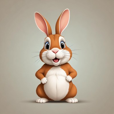 Happy cartoon rabbit stands and smiles