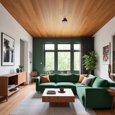 Green sofa with wood accents design