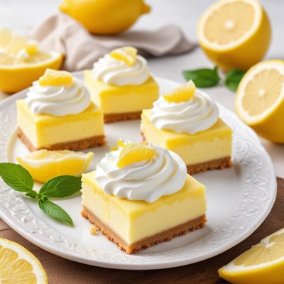 Lemon dessert squares on a plate