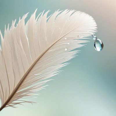 Water droplet on feather close up