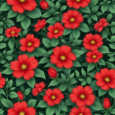Bright red flowers on green leaves