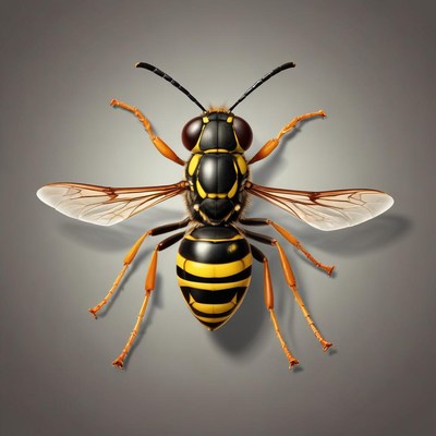 Close view of a wasp on a gray background