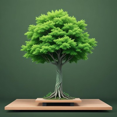Bonsai tree on wooden display stand