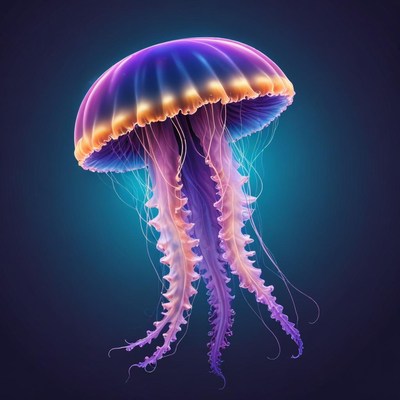 Colorful jellyfish in deep water