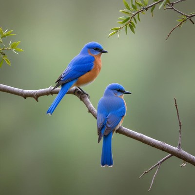 Two birds on a branch in nature