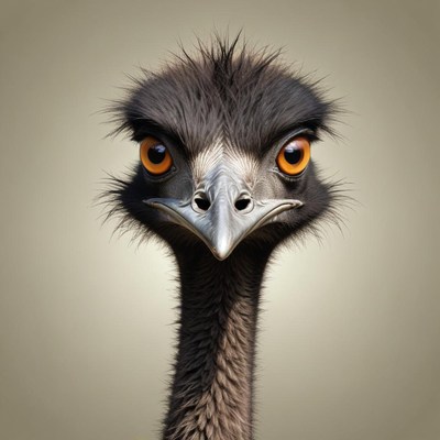 Emu with large expressive eyes