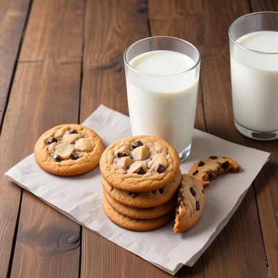 Cookies and milk on wooden table