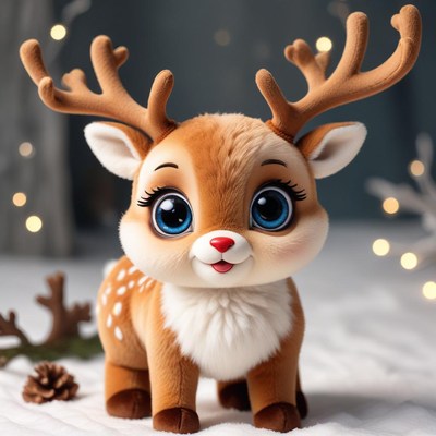 Soft toy reindeer with big eyes and antlers