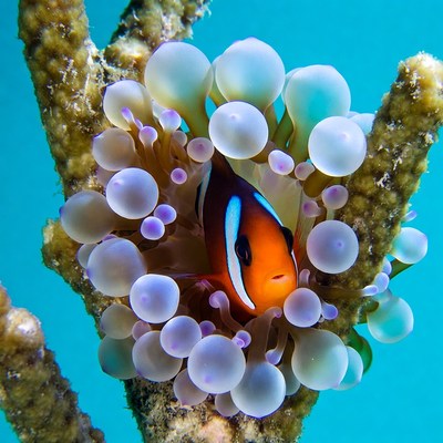 Clown fish in coral reef habitat