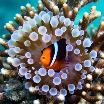 Clownfish among sea anemones