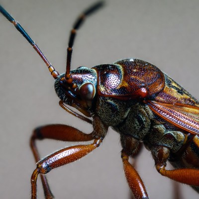Close view of a brown insect with detail