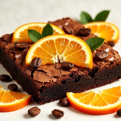 Brownie with orange and coffee beans