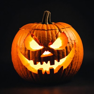 Carved pumpkin with glowing face