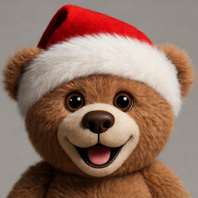Smiling teddy bear with christmas hat
