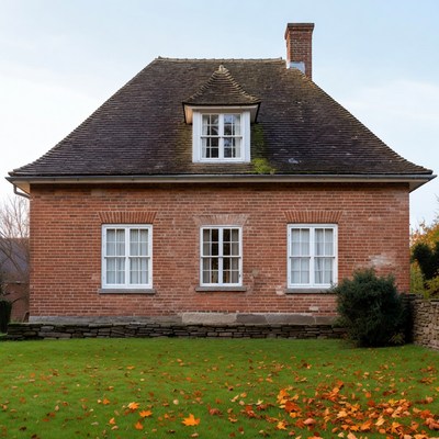 Brick house with garden in autumn