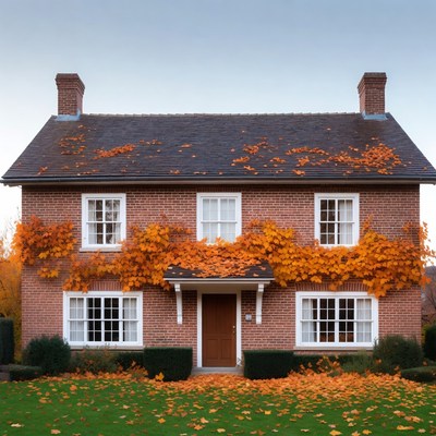 House with autumn leaves in front yard
