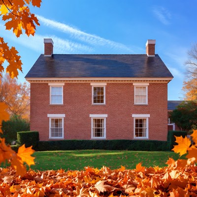 Brick house in autumn setting