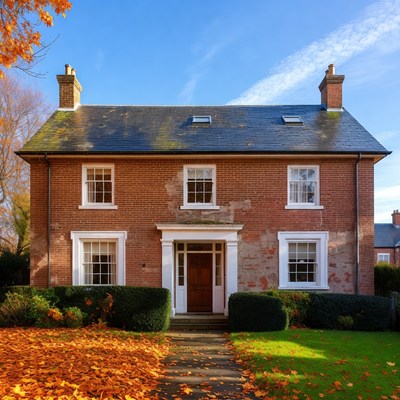 Historic house in autumn leaves